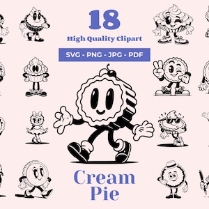 Cream Pie SVG Bundle - 18 Designs - Cartoon Clipart - Thanksgiving Pie - Whimsical character - Cricut Friendly - Laser Files - PNG Downloads