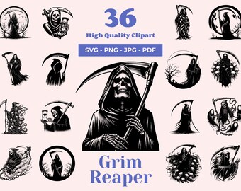 Grim Reaper SVG Bundle: 36 Halloween Clipart Designs (Digital Download)