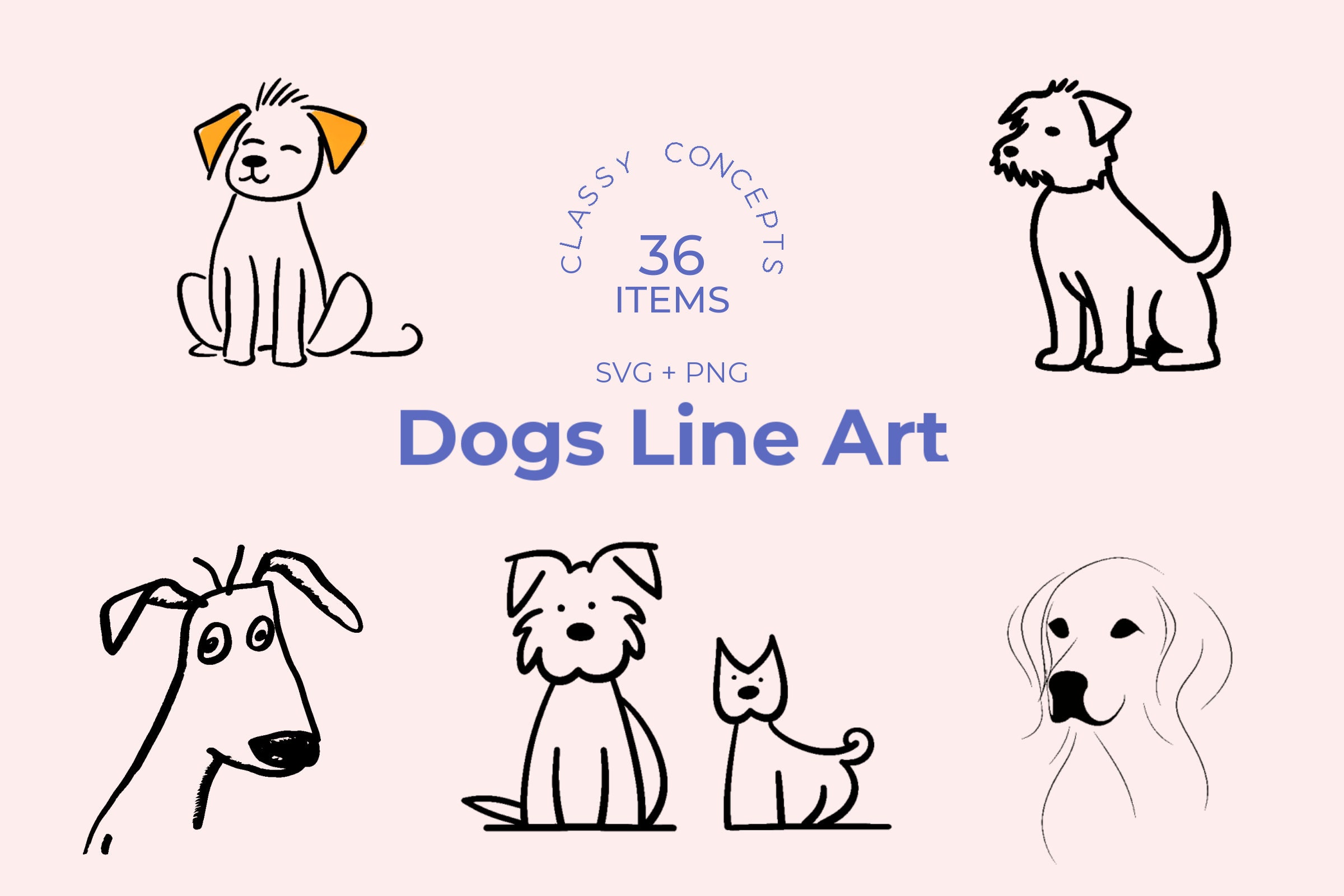 Dogs Line Art SVG Bundle 36 Cut Files Minimalist Dog Clip - Etsy