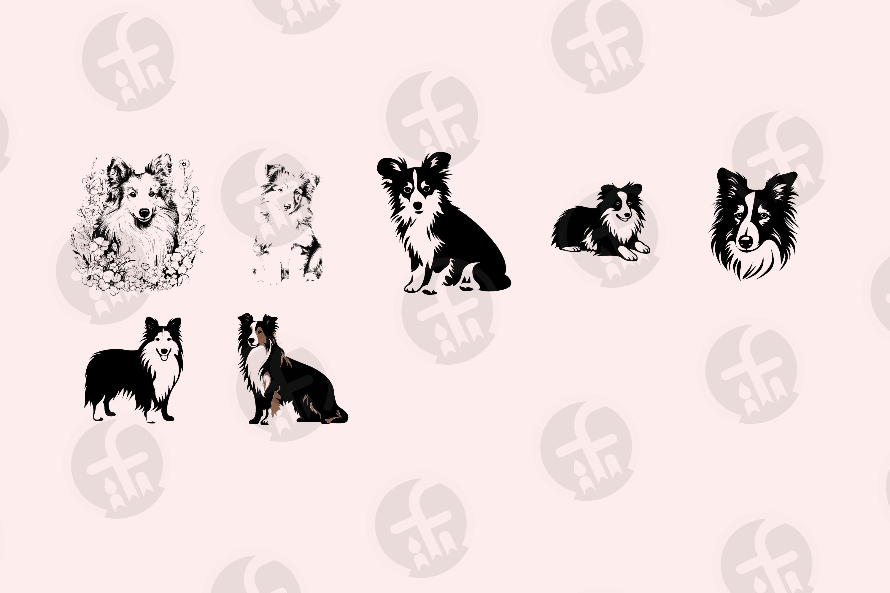 シェルティ SVG バンドル: シェットランド・シープドッグのシルエット