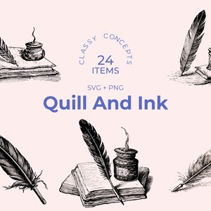 Quill and Ink SVG Bundle: 24 Vintage Engravings (Digital Download)