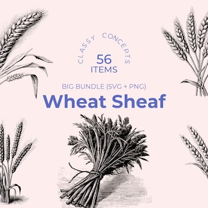 Pacchetto SVG di covoni di grano - 56 incisioni vintage - File di taglio - Golden Harvest, Dark Academia, Bianco e nero, Agricultural Elegance