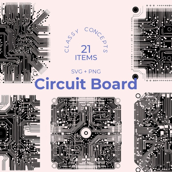 Circuit Board SVG - 21 Cut Files - Tech-Inspired Design - Black and White - Cricut SVG - Engineering Theme