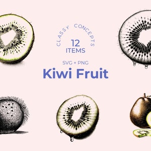 Kiwi SVG - 12 Artistic Black and White Designs - Tropical Fruit SVG Files - Cricut files
