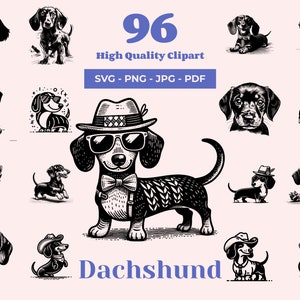 Dackel SVG Sammlung - 96 Designs - Dackel Hund Clipart - Süße Dackel Silhouetten - Ideal für Cricut, Laserschneiden - Dackel Mama