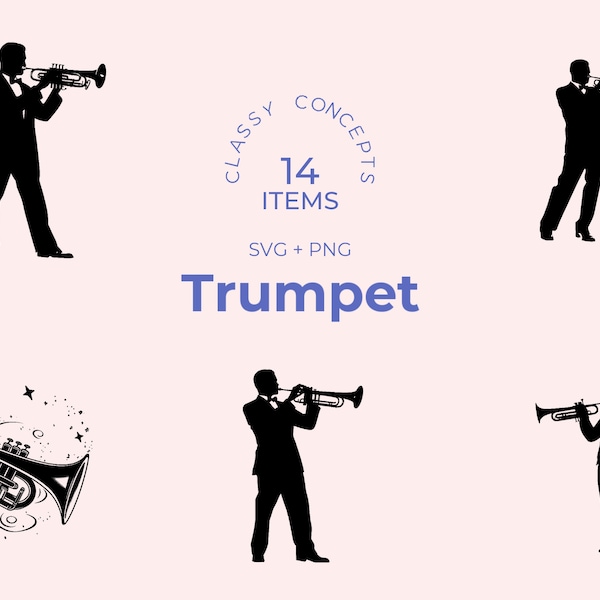 Black and White Trumpet SVG Bundle - 14 Unique Designs - Perfect for Jazz Lovers, Trumpet Players, and Music Enthusiasts