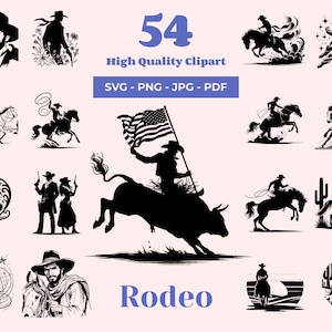 Rodeo SVG Bundle - 54 Designs - Cowboy svg - Western Clipart - Bullenreiten PNG - Cowboy Cricut Silhouetten - Laserdateien - Glowforge svg