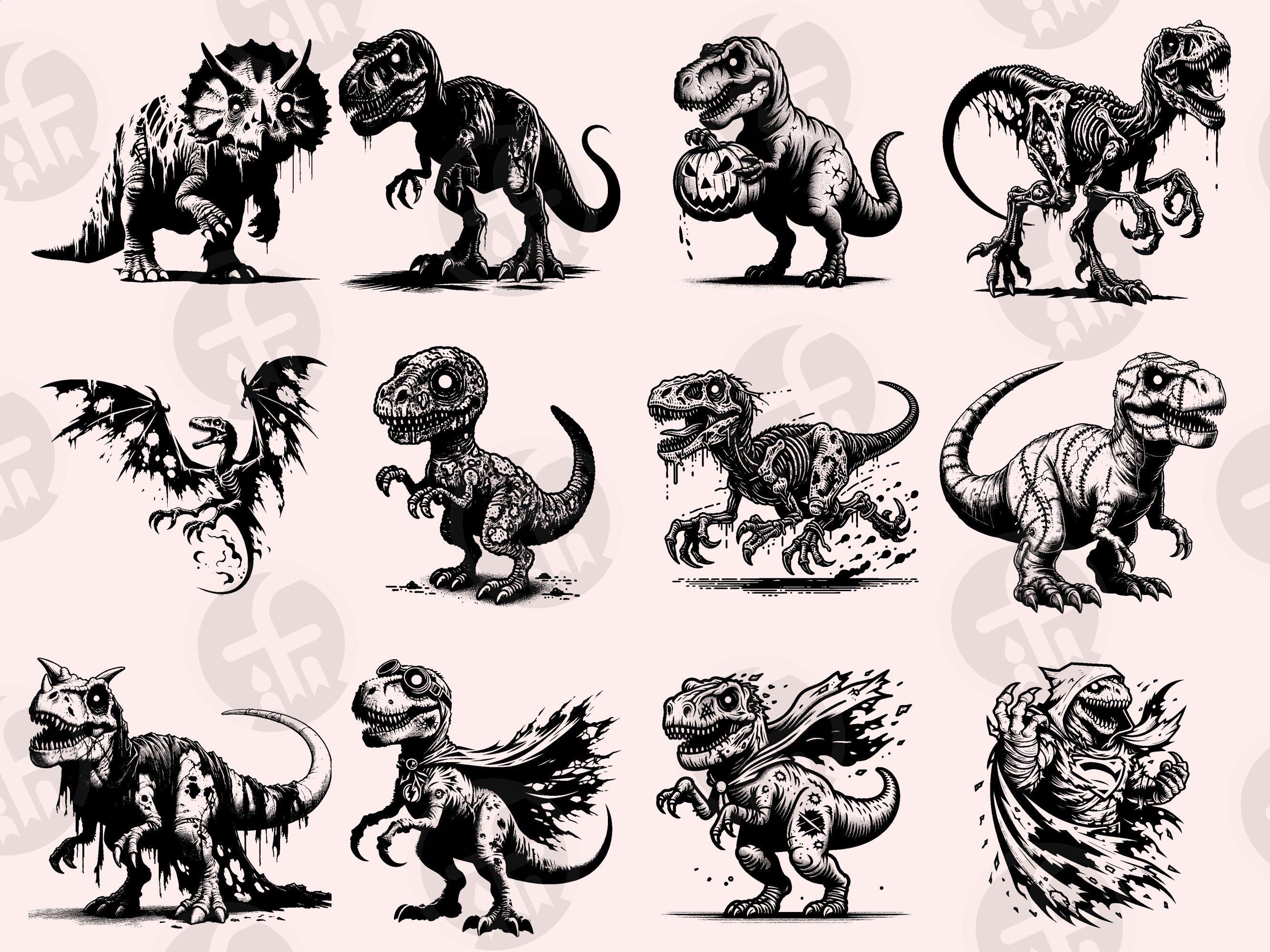 Zombie Dinosaur SVG Bundle: 72 Spooky Halloween Dino Cliparts (digital ...