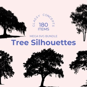 Pacchetto SVG di sagome di alberi - 180 file di taglio - Contorni di alberi esotici e classici - Clipart versatili per artigianato e design - Pronti per Cricut