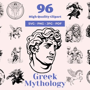 Bundle SVG de la mythologie grecque - 96 fichiers coupés - dieux de l'Olympe - fichiers de sublimation - cliparts mythes anciens
