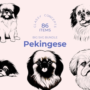 Pekinese SVG Bundle - 86 Schnittdateien - Chinesische Hunderasse - Löwenhund SVG - Ideal für Bastel- und Cricut-Projekte