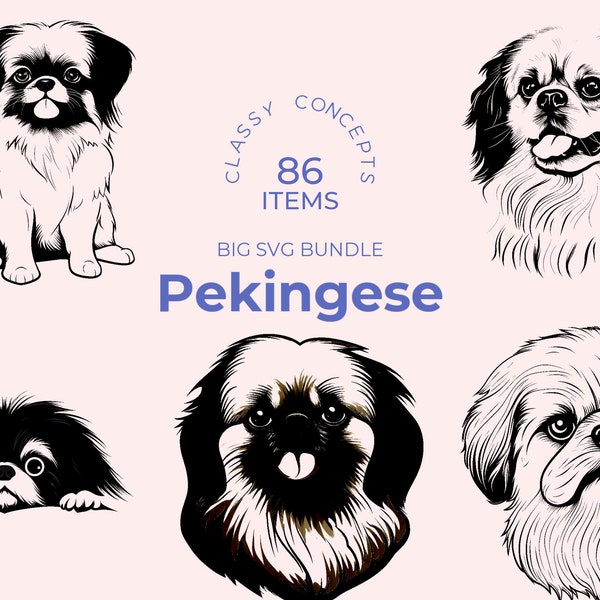 Pekingese SVG Bundle - 86 Cut Files - Chinese Dog Race - Lion-Dog SVGs - Idéal pour les projets d'artisanat et de Cricut