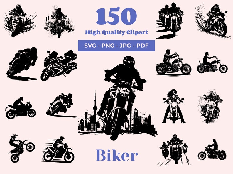 Motorcycle Riding Svg Motorcycle SVG Bundle: 150 Biker Silhouette Designs (digital Download ...