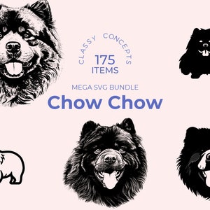 Chow Chow SVG bundle - 175 Cut files - Distinct Black and White Chow Chow Silhouettes - Ideal for Dog-Themed Crafts and Art Projects