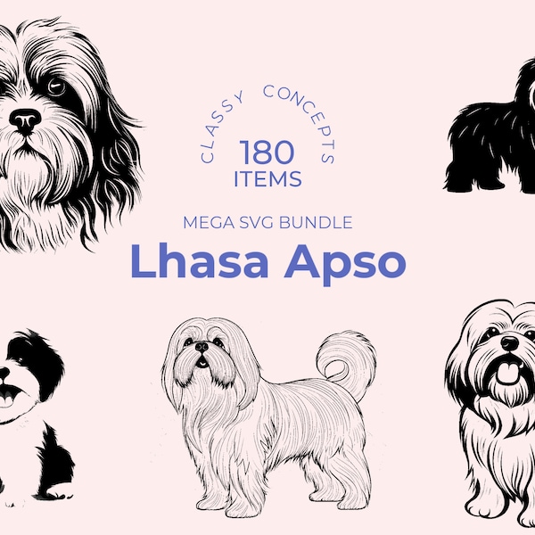 Lhasa Apso SVG Bundle - 180 Cut files - Tibetan Dog Art - Sublimation Files - Long Coat Breed SVG - Dog Lover Gift