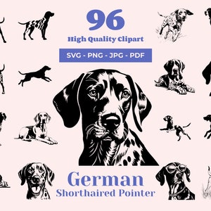 Bundle SVG pointeur allemand à poil court - 96 fichiers coupés - art chien de chasse athlétique - fichiers de sublimation - clipart pointeur - pour Cricut et laser