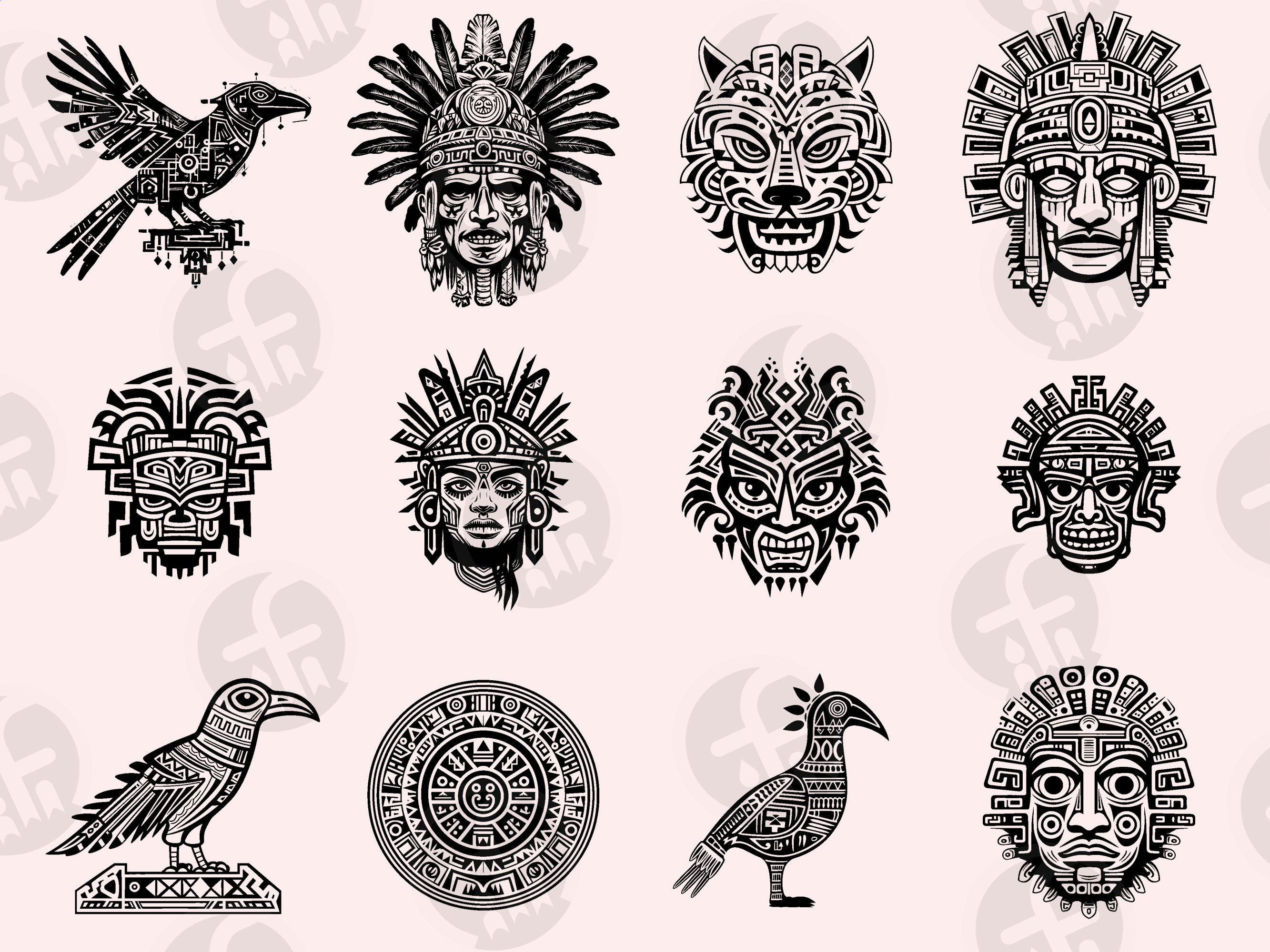 Aztec SVG Bundle - 96 Unique Designs - Ancient Mesoamerican Art ...