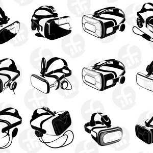Lot de 12 casques VR SVG - 12 modèles réalisés par Ai - Silhouette de lunettes de réalité virtuelle - Téléchargement instantané - Fichiers coupés pour casque VR