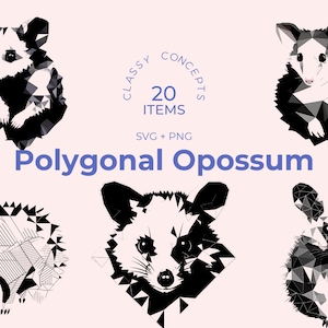 SVG-bundel veelhoekige opossum - 20 gesneden bestanden - geometrische buideldierkunst - modern wildlife ontwerp - compatibel silhouet - decor wezen