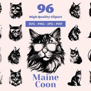 Maine Coon SVG Bundle - 96 Cut Files - American Native Cat - Gentle Giant - Long Fur Breed - Sublimation and Cricut Ready Designs