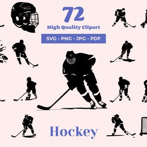 Pacote SVG de hóquei - 72 arquivos de corte - Silhueta de jogador de hóquei - Clipart esportivo - Disco de hóquei arrasador - Hóquei feminino - Corte a laser