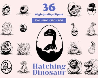 Paquete SVG de dinosaurio eclosionando: Clipart de huevo de dinosaurio (descarga digital)