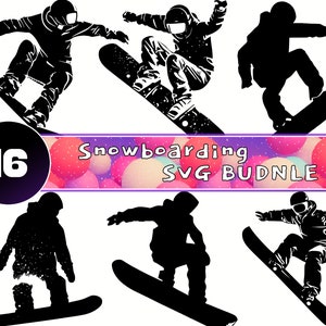 Lot de 16 snowboards SVG - Design unique de 16 - Lot de sports d'hiver - Téléchargement immédiat - Svg sport extrême