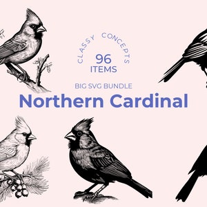 Cardinal SVG-bundel - 96 gesneden bestanden - zwart-wit - Memorial svg - unieke vogelontwerpen - noordelijke kardinaal - perfect voor vogelliefhebbers