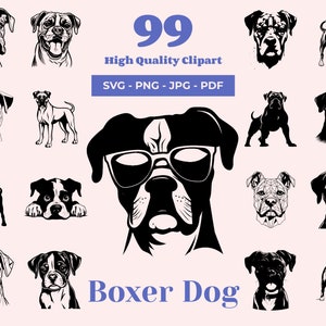 Boxer Hund SVG Bundle - 99 Designs - Boxer Clipart - Deutschland's Arbeitshund - Aktive Rasse - Cricut svg - Hunde Laserdateien - Glowforge svg