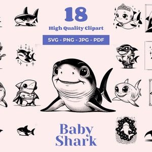 Baby Shark SVG Bundle - 18 Designs - Nursery Decor - Nautical Clipart - Cricut & Laser Files - Fun T-shirt Prints - Cute Baby Shark