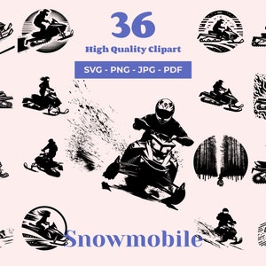 Pacote SVG de moto de neve - 36 designs - clipart de esportes de inverno - Skidoo - corte a laser - máquina de neve - decalques - scooter de neve - mulher motociclista