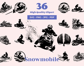 Paquete de imágenes prediseñadas SVG de motos de nieve: 36 diseños de deportes de invierno (descarga digital)