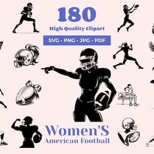 Frauen American Football SVG-Bundle - 180 Designs - Weiblicher Fußball Clipart - Spielerin Silhouette - Cricut - Girl Power - Laser Dateien