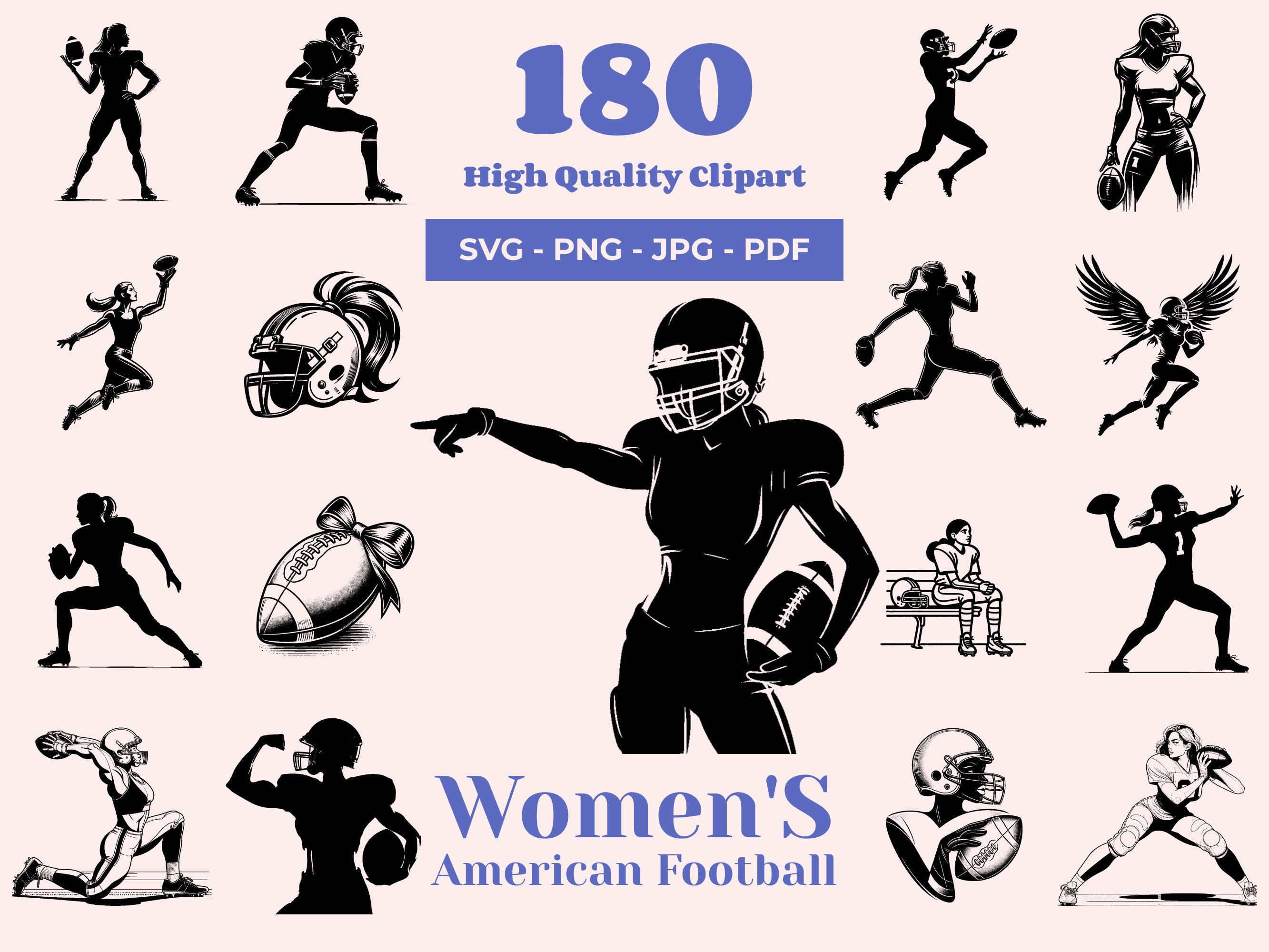Paquete SVG de fútbol femenino: 180 diseños de jugadoras (descarga digital)