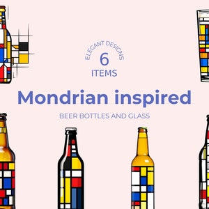 Mondrian Beer Clip Art: Geometric Modern Art Designs (Instant Download)