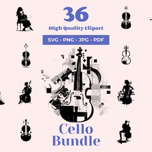 Cello SVG Clipart Bundle: 36 Music Lover Designs (Digital Download)