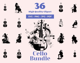 Cello SVG Clipart Bundle: 36 Music Lover Designs (Digital Download)