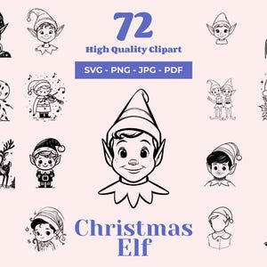 Bundle de Noël Elfe SVG - 72 modèles - joyeux lutin Clipart - vacances SVG pour Cricut - fichiers laser elfe de dessin animé - petit père Noël assistant PNG