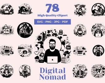 Digital Nomad SVG Clipart Bundle: 78 Remote Work Designs (Digital Download)