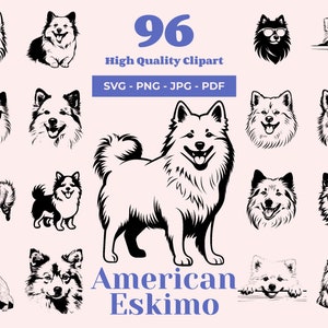 American Eskimo Dog SVG-bundel - 96 ontwerpen - American Spitz - Eskimo clipart - White Dog Art - voor sublimatie en Cricut - laserbestanden