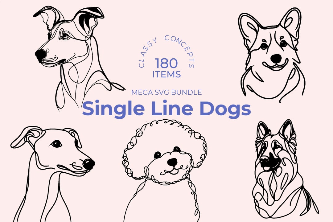 Single Line Dogs SVG Bundle 180 Cut Files Art Unique Pet Portraits ...
