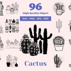 Paquete SVG de cactus: 96 archivos de corte: plantas del desierto, arte suculento, flores de cactus, manualidades botánicas, listo para Cricut