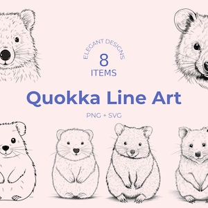 Quokka SVG - 8 minimalistycznych grafik jednoliniowych - czarno-biały - unikalny projekt zwierzęcy - pobieranie cyfrowe