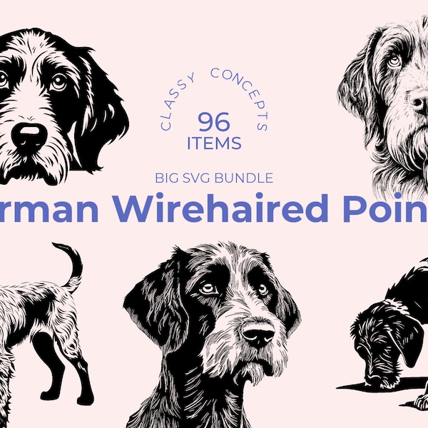 German Wirehaired Pointer SVG Bundle - 96 Cut Files - Diverse Dog Poses - Sublimation Files - Hunting Breed Clipart