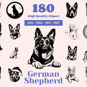 Deutscher Schäferhund SVG Bundle - 96 Designs - Hund Clipart - K9 Polizeihund - Arbeitshund Silhouette - Perfekt für Cricut & Laser Cut