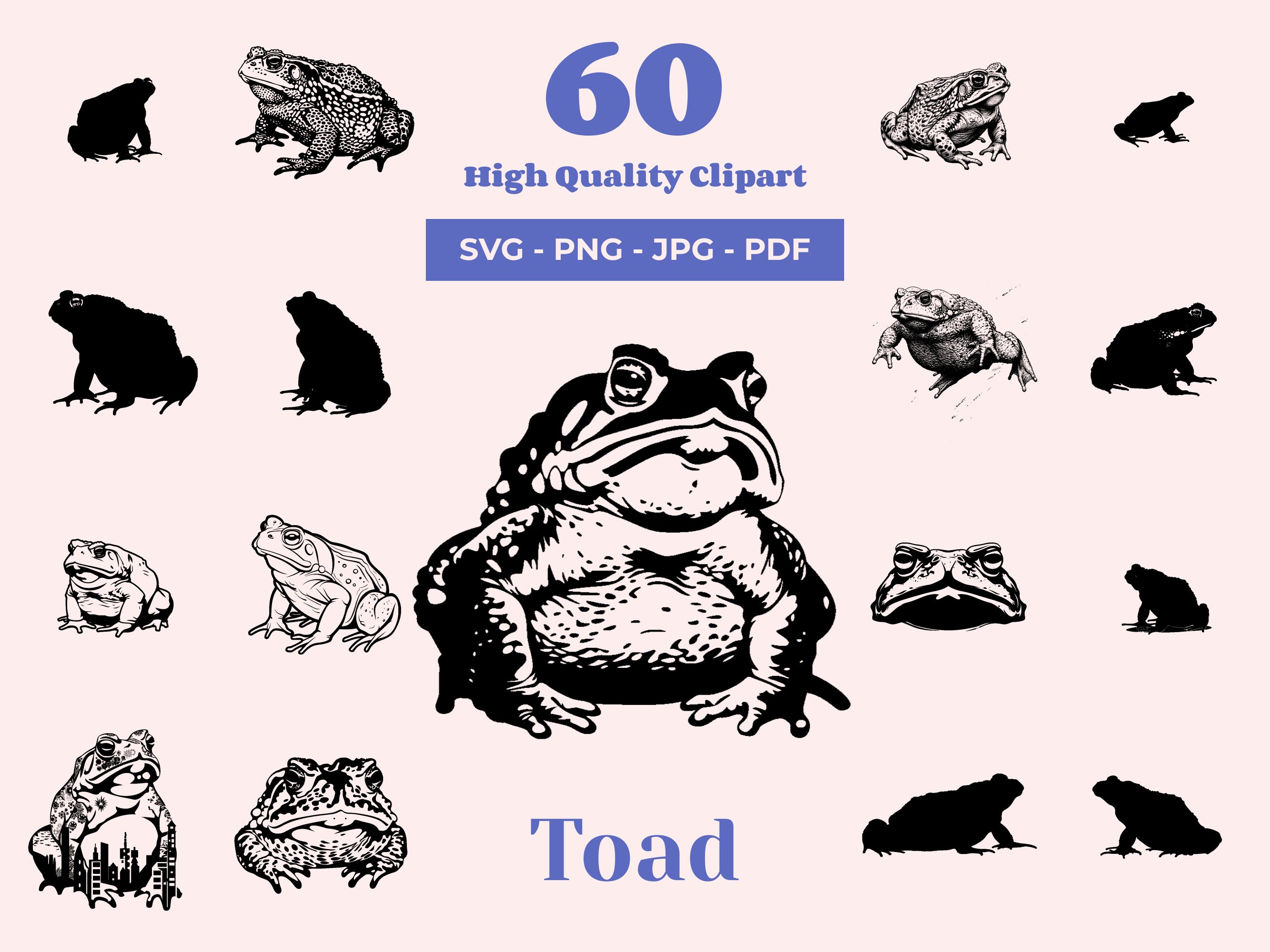 Toad SVG Clipart Bundle: Nature-Inspired Crafting Designs (60 Cut Files)
