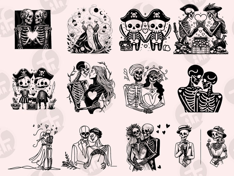 Skeleton Love SVG Bundle: 96 Wedding Clipart Designs (Digital Download) image 6