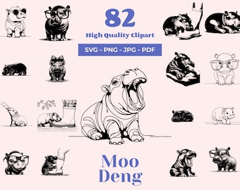 Baby Hippo SVG Clipart Bundle: 82 Designs (Digital Download)