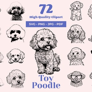 Spielzeug Pudel SVG Bundle - 72 Schnittdateien - Spielzeughund - Schwarz und Weiß Kunst - Pfirsich Pudel - Bereit für Cricut - Perfekte Laser- und Holzgravur
