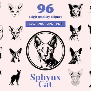 Sphynx Cat SVG-Bundle - 96 Einzigartige Schnittdateien - Haarlose Schönheit - Faltige Katzen - Sublimations- und Cricut-Ready-Designs